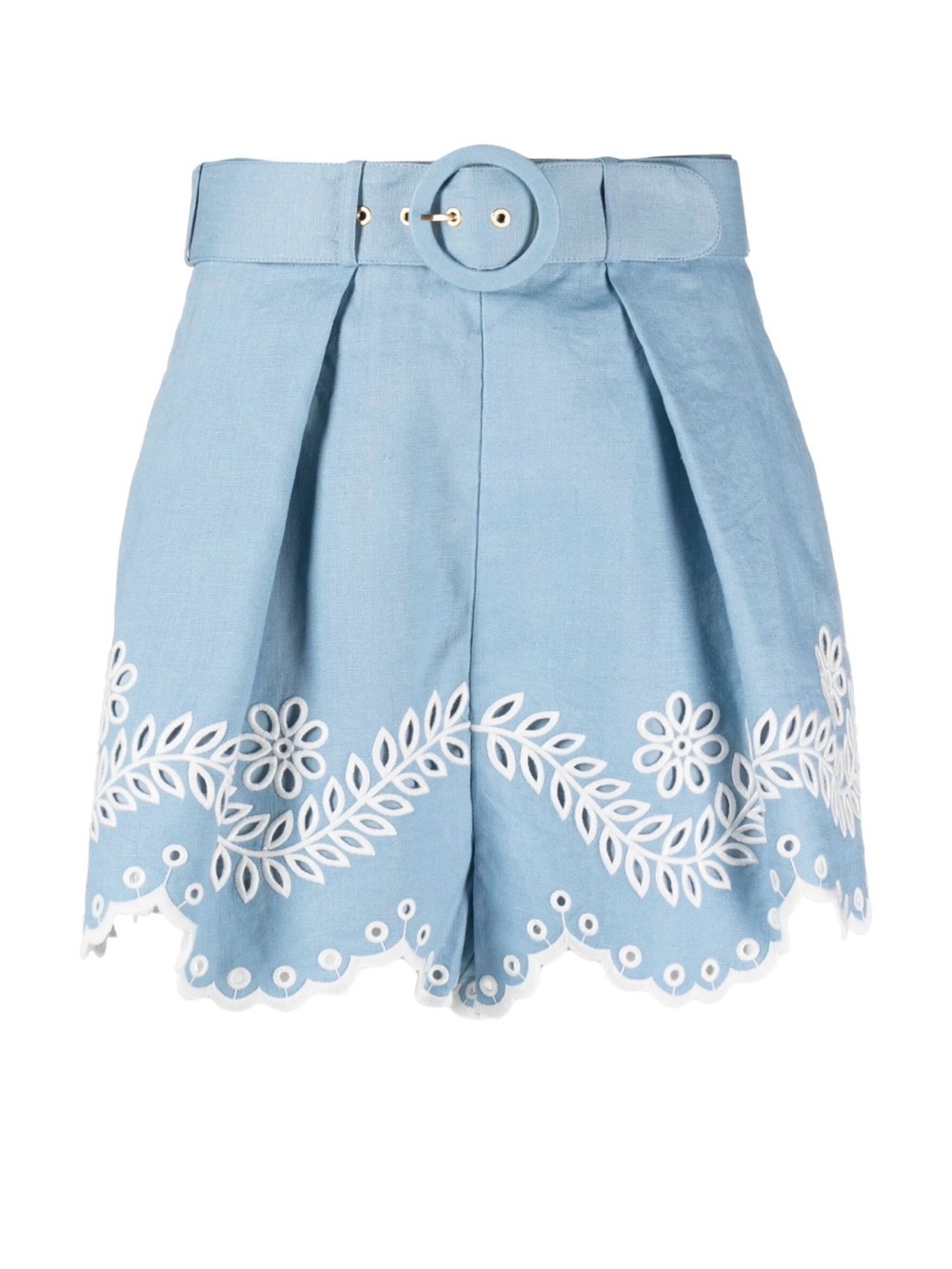 ZIMMERMANN Junie Embroidered Linen Shorts with Belt
